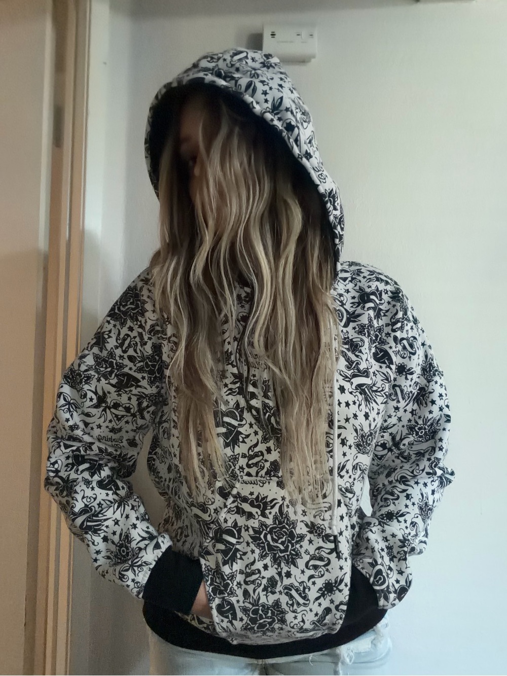 Black & White Tattoo Print Hooded Sweatshirt - Rare Unique Design